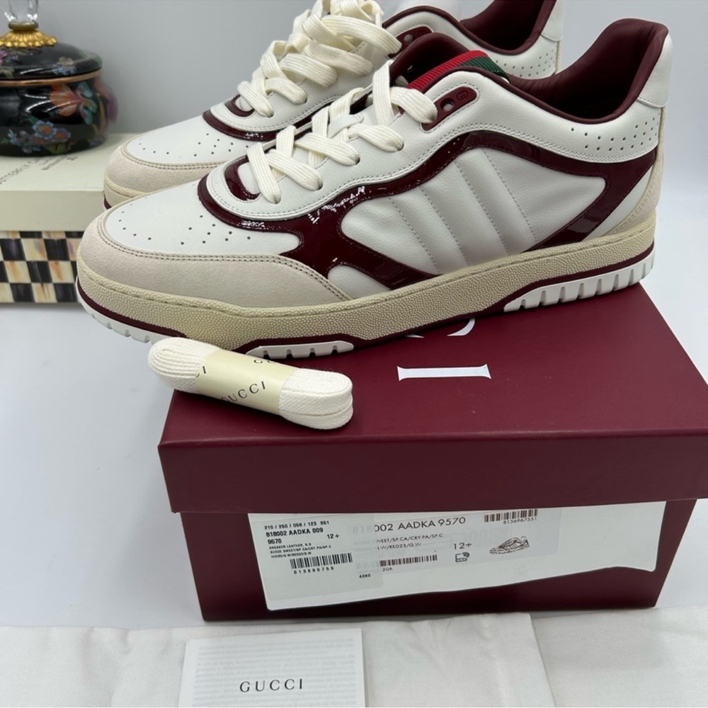 Men’s Gucci re-Web sneakers in white leather with red accent size 12.5 Italy - Picture 11 of 13